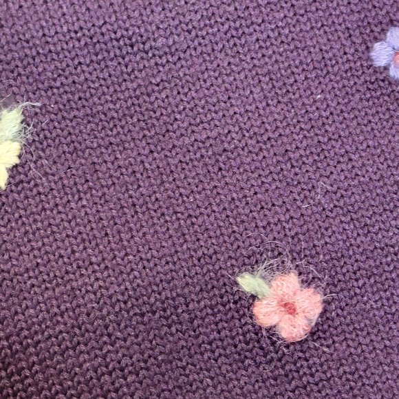 Herman Geist Button Down Cardigan Hand Embroidered Wool Sweater Plum Size M - Picture 16 of 16